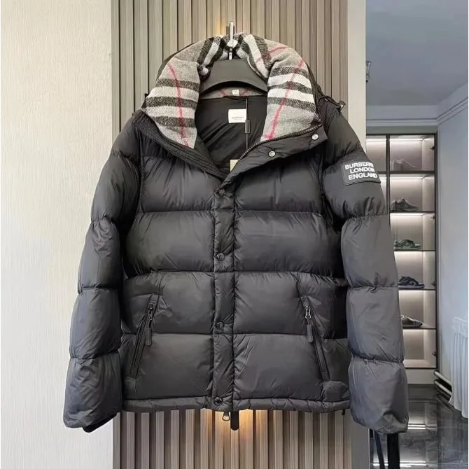 Black Puffer with Check Collar
