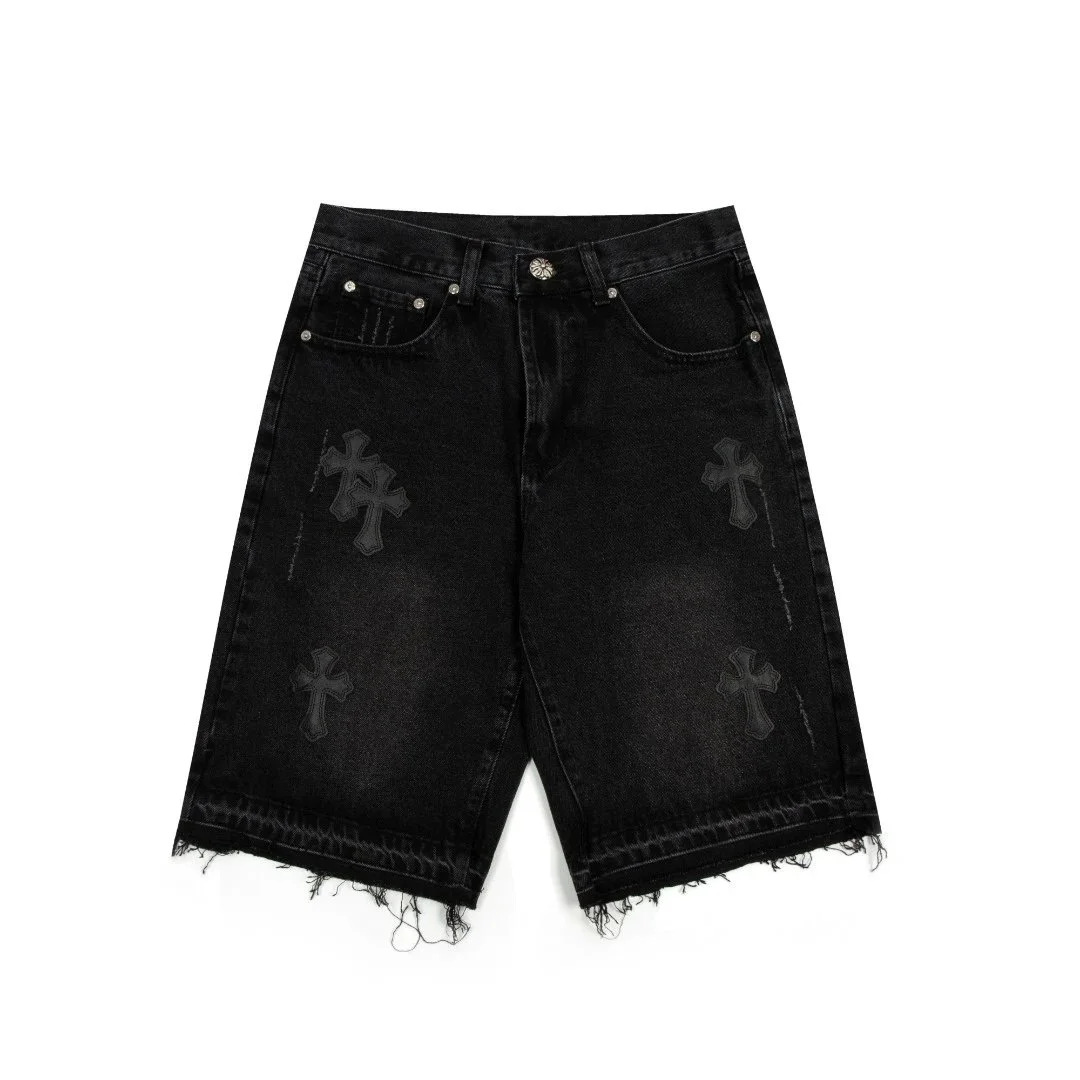 Chrome Hearts Cross Embroidered Black Denim Shorts