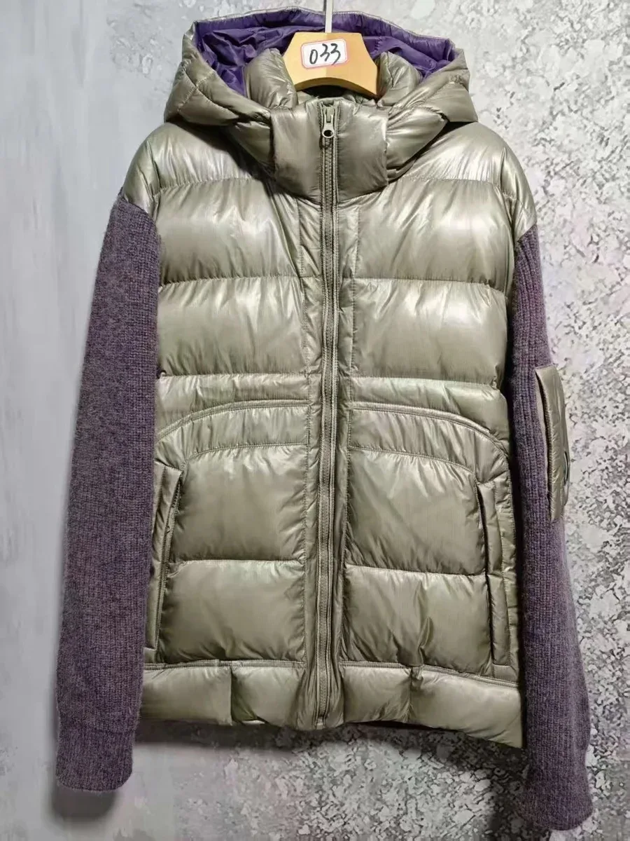 Unisex Metallic Olive & Purple Knit Sleeve Puffer Jacket