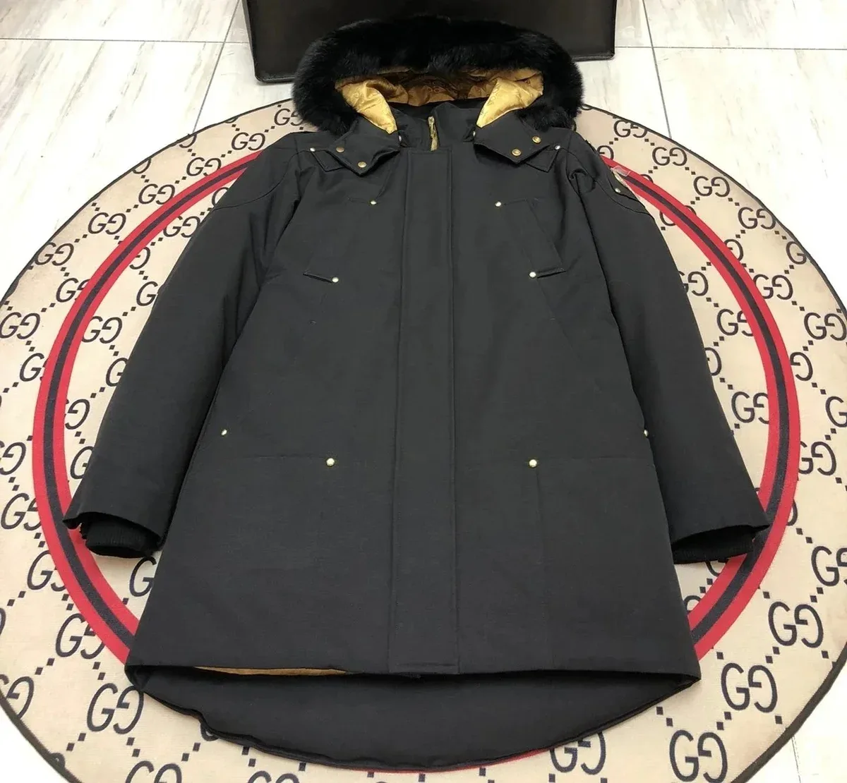 Black Fur-Lined Parka Coat