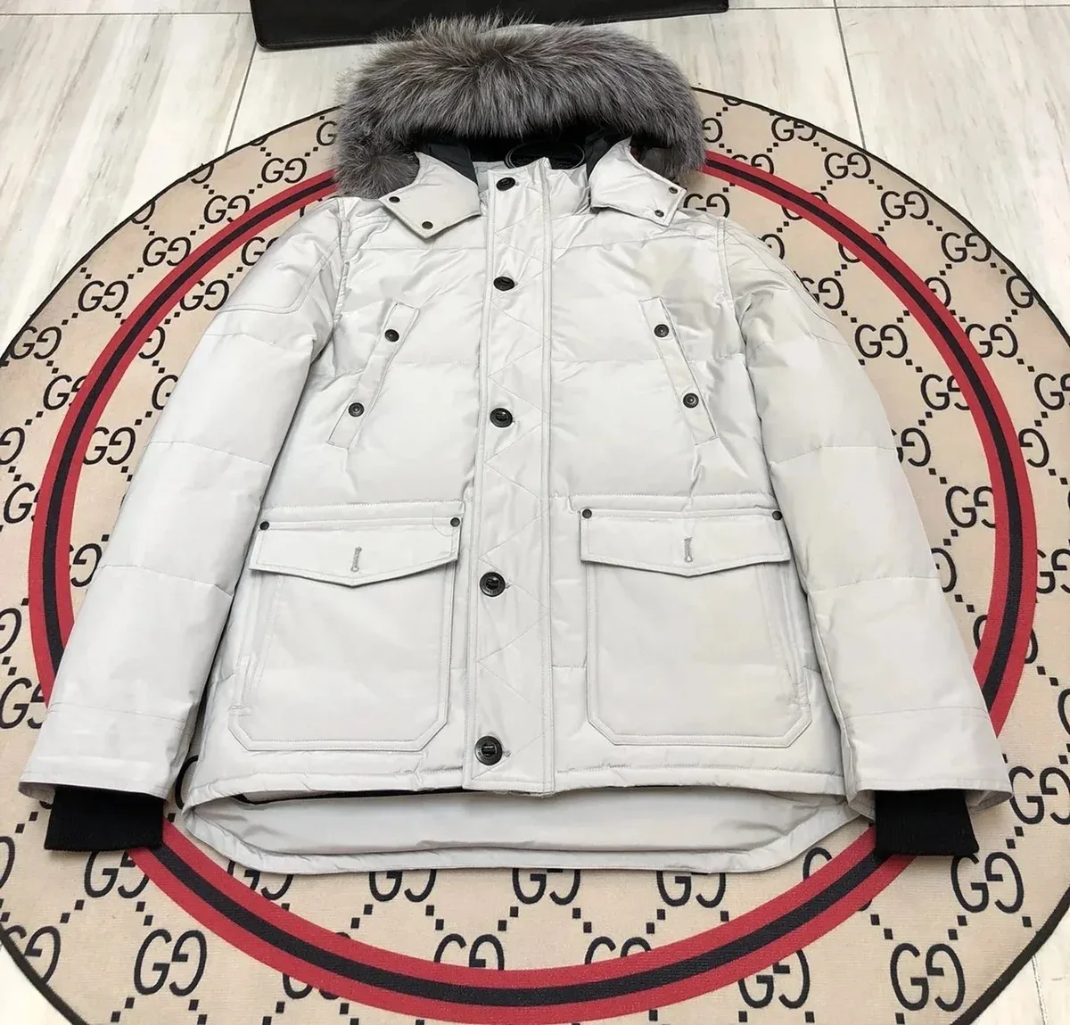 Gucci GG Marmont White Fur Collar Parka