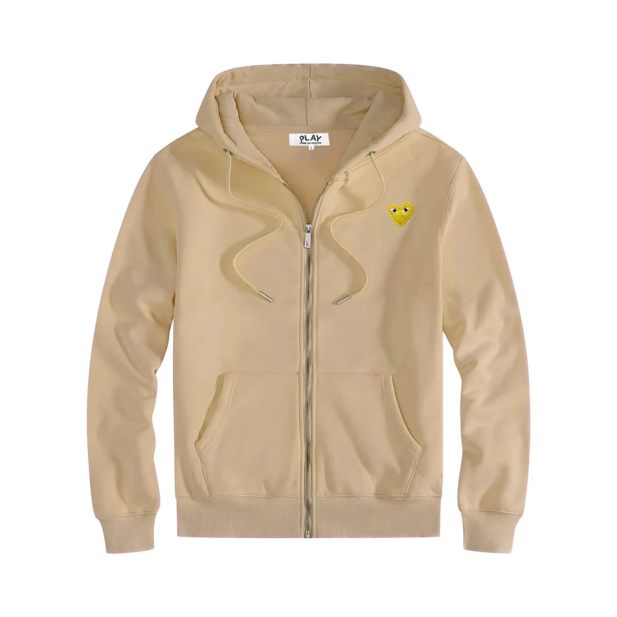 Comme des Garçons Play Beige Zip-Up Hoodie