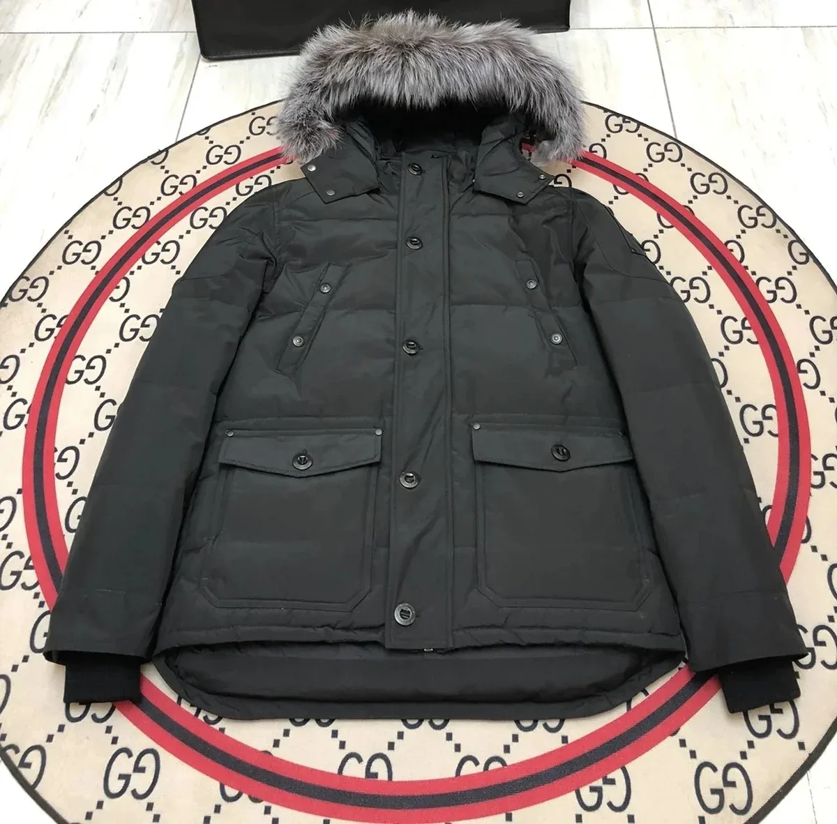 Black Fur-Collar Parka Winter Jacket