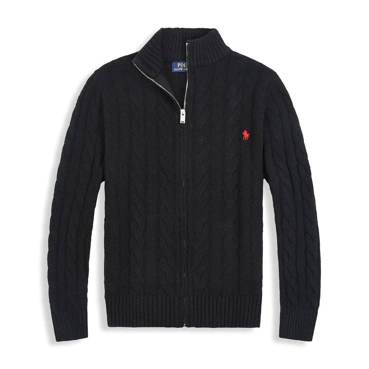 Polo Ralph Lauren Cable Knit Zip-Up Sweater Black