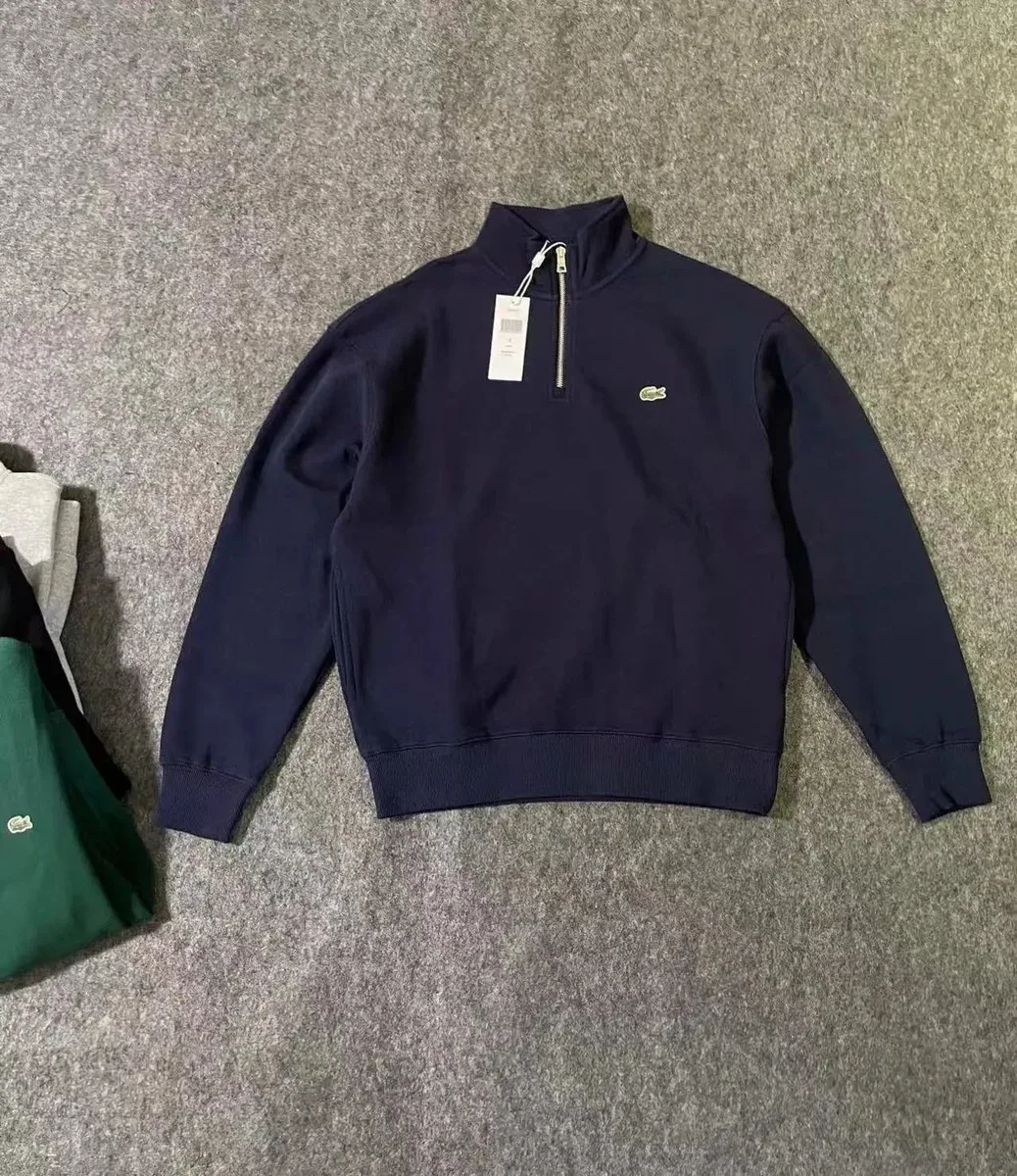 Lacoste Navy Crocodile Logo Quarter-Zip Sweater