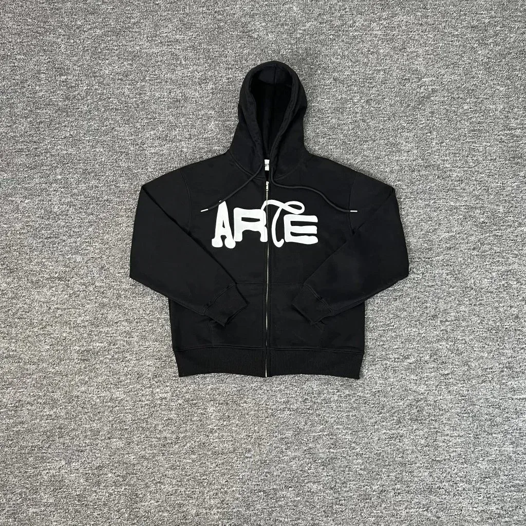 Black Graphic Zip-Up Hoodie
