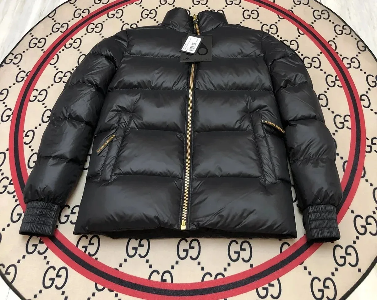 Black Puffer Jacket with Gold Zipper