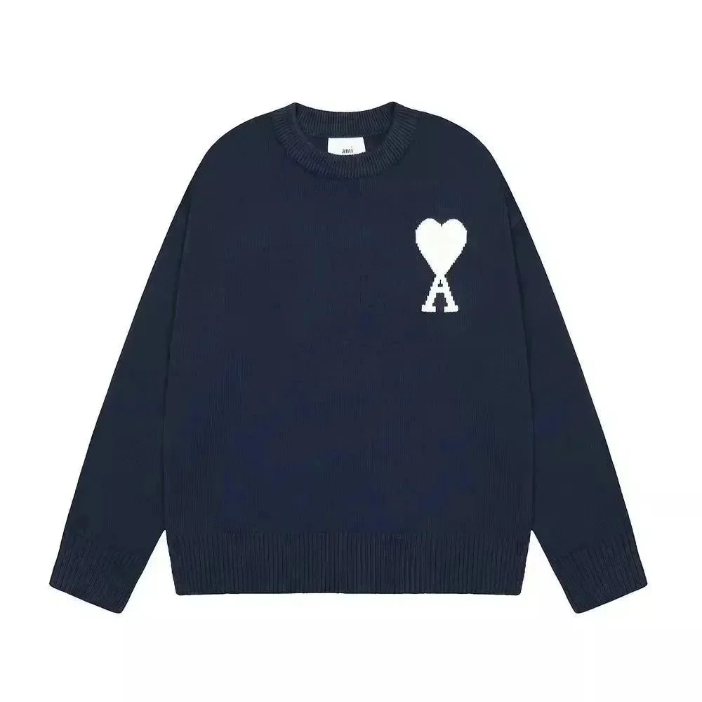 AMI Ami de Coeur Navy Sweater with White Heart Logo